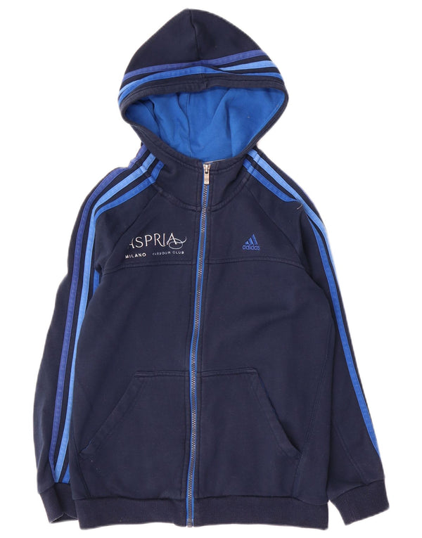 ADIDAS Kapuzenpullover mit grafischem Reißverschluss für Jungen, 11–12 Jahre, marineblaue Baumwolle