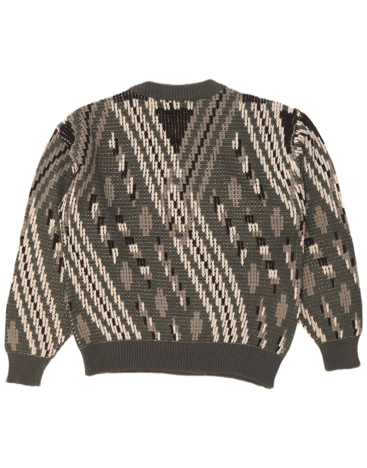 Ciao Herren-Pullover mit Rundhalsausschnitt, groß, grün gestreift, Wolle