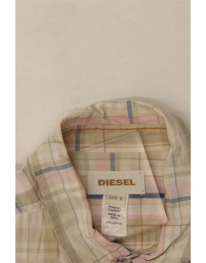Diesel Herren-Kurzarmhemd, groß, beige, kariert, Baumwolle