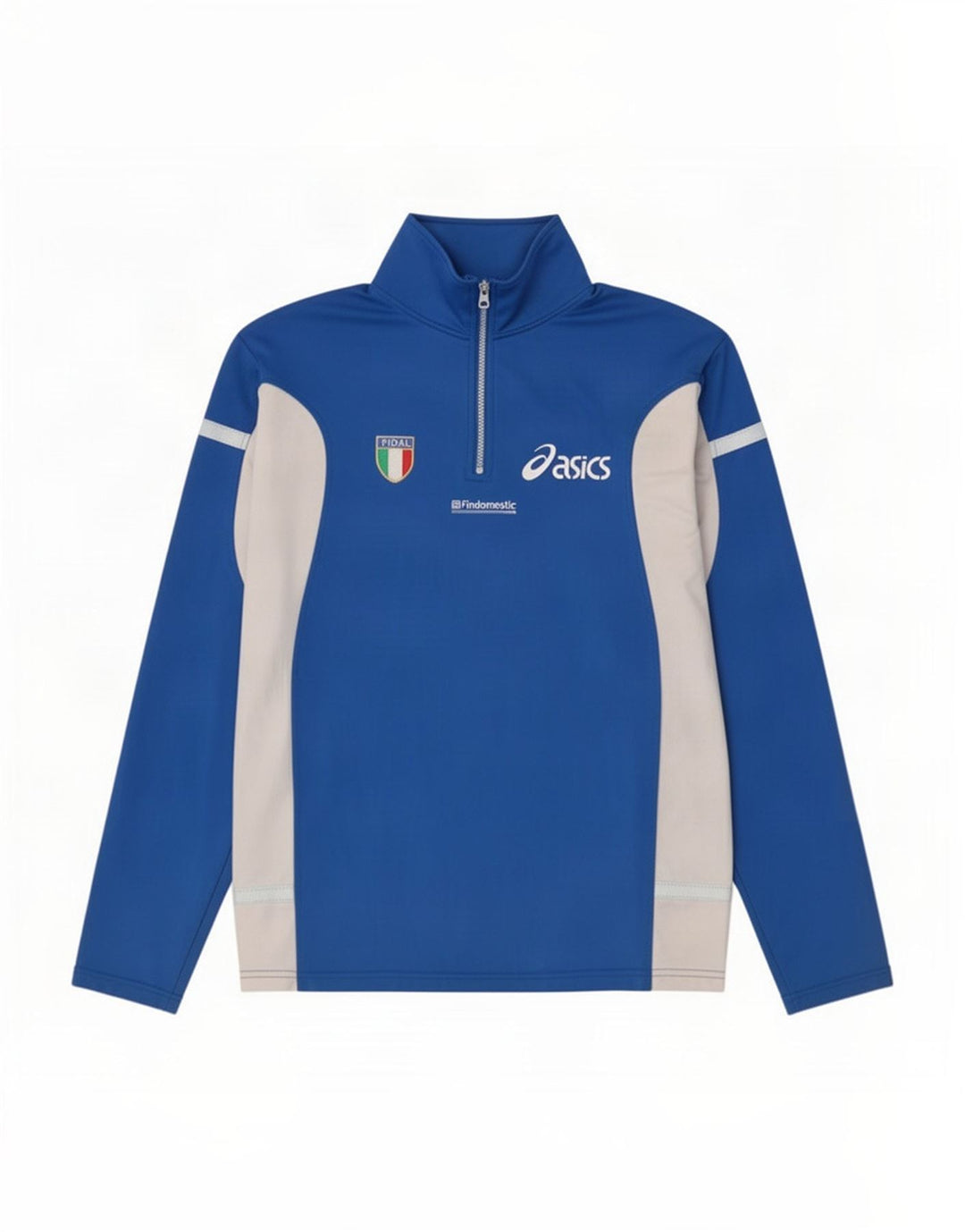 Asics Herren-Trainingsanzug mit Reißverschluss und Grafik-Pullover, Größe L, Blau, Farbblock