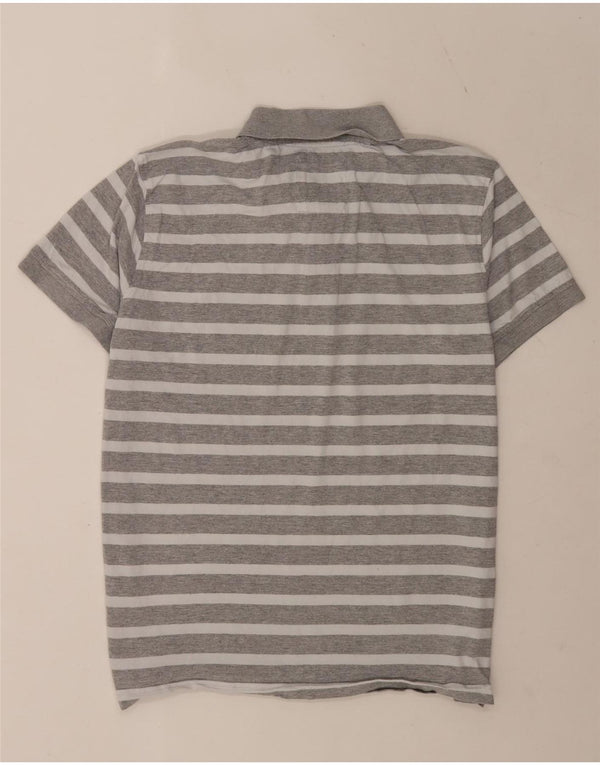 Crew Clothing Mens Short Sleeve Polo Shirt XL Grey Striped Cotton