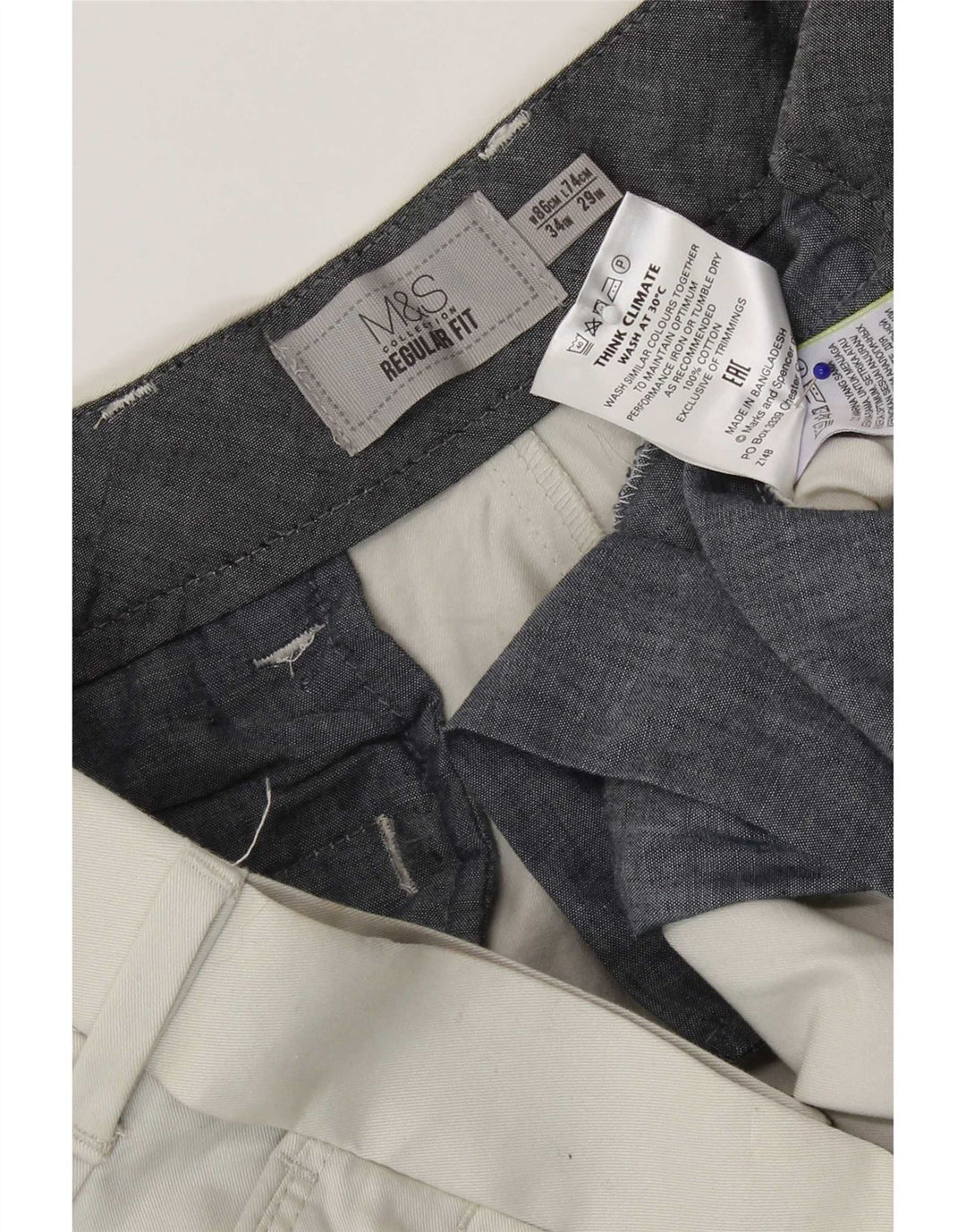 Marks & Spencer Herren-Chinohose mit normaler Passform, W34 L29, weiße Baumwolle