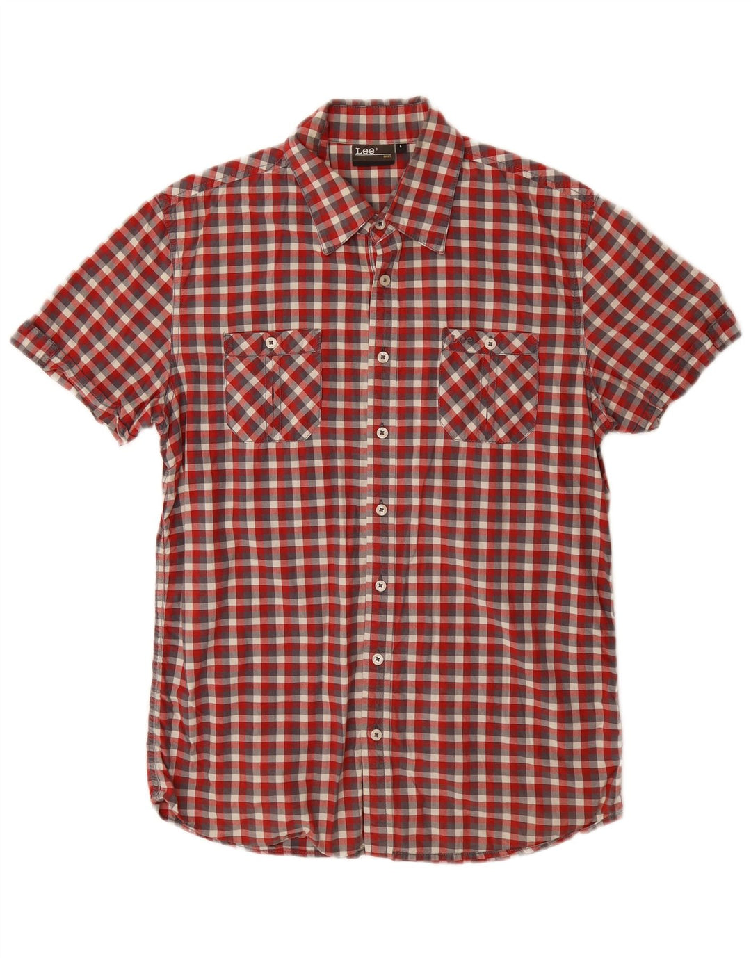 LEE Mens Short Sleeve Shirt Large Burgundy Check Cotton