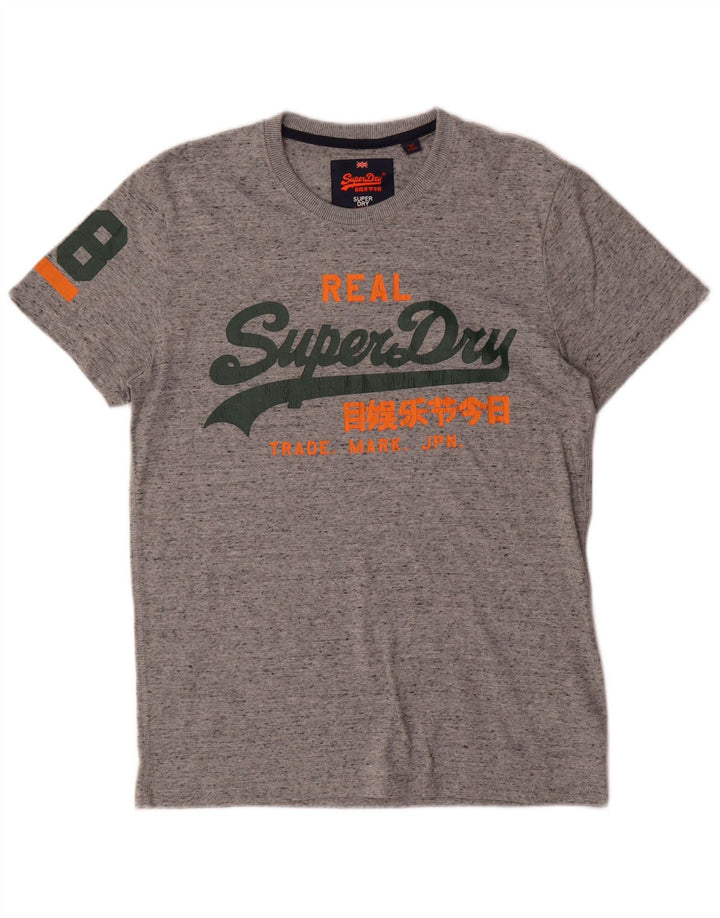 Superdry Herren Grafik-T-Shirt-Oberteil, groß, grau gesprenkelte Baumwolle