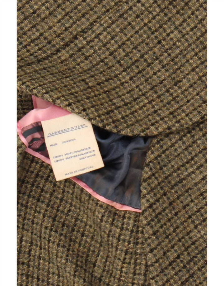 Jack Wills Damen-Blazer mit 3 Knöpfen, UK 10, Größe S, Khaki, Hahnentrittmuster, Wolle