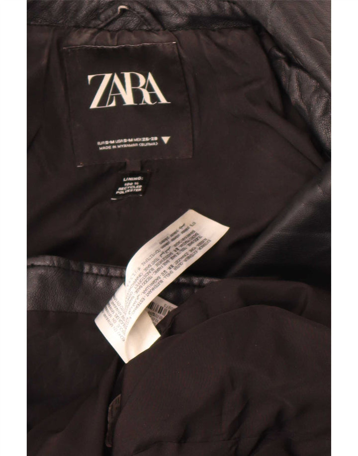 Übergroße Damen-Bikerjacke aus Kunstleder von Zara, Gr. 10, Größe S, Schwarz, Polyester