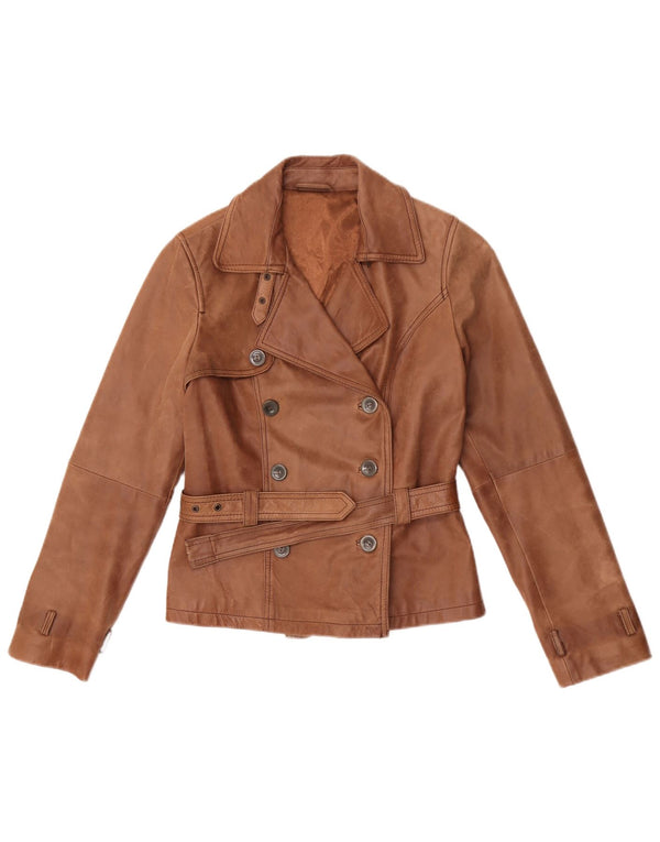 Vintage Damen Zweireihige Lederjacke UK 10 Klein Braun