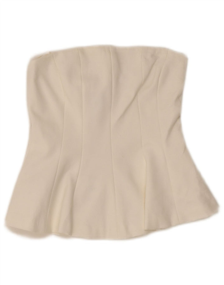 Zara Damen Crop Trägerloses Top UK 4 XS Weiß Polyester