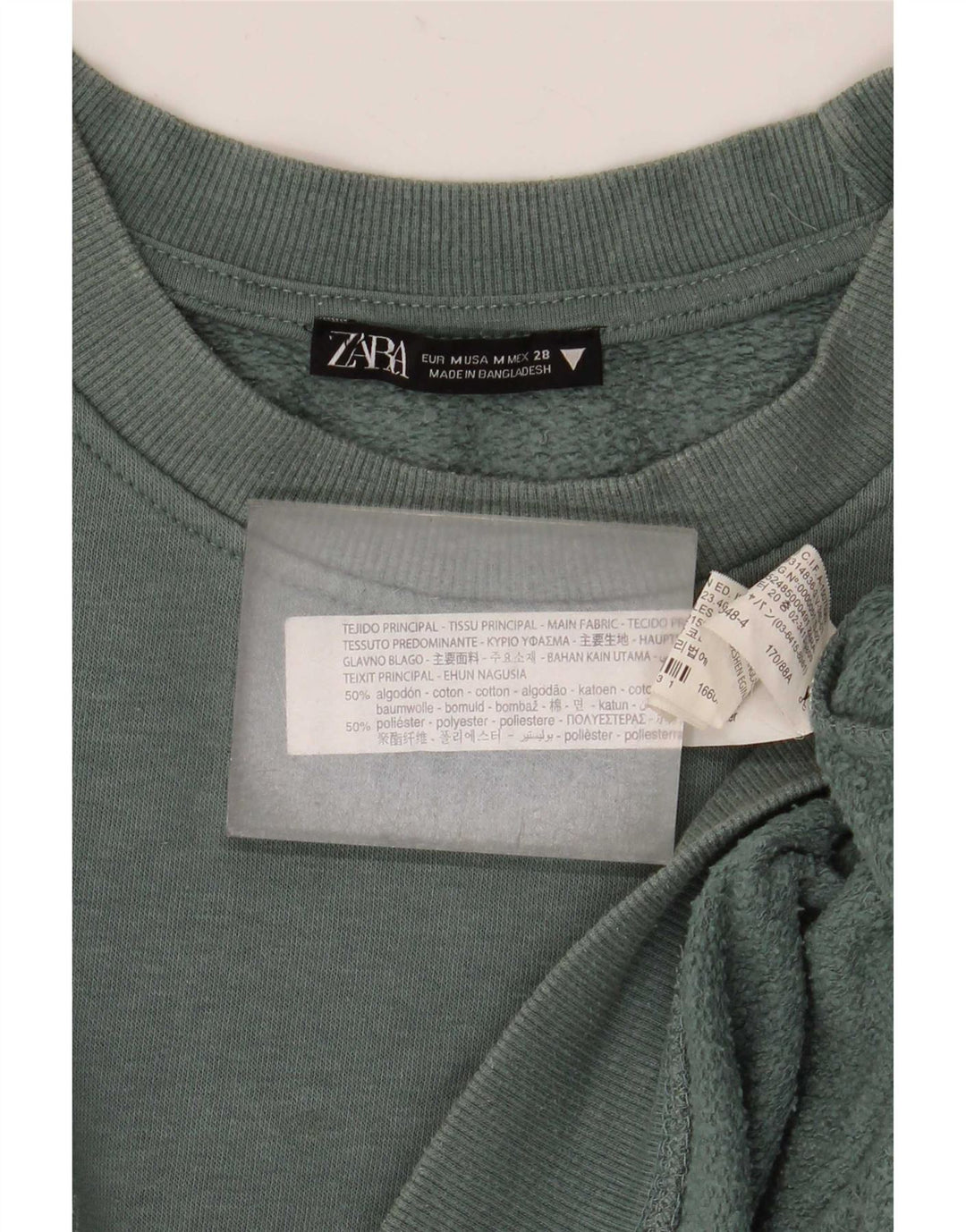 Zara Damen Crop Oversized Sweatshirt Pullover UK 14 Mittelgrüne Baumwolle