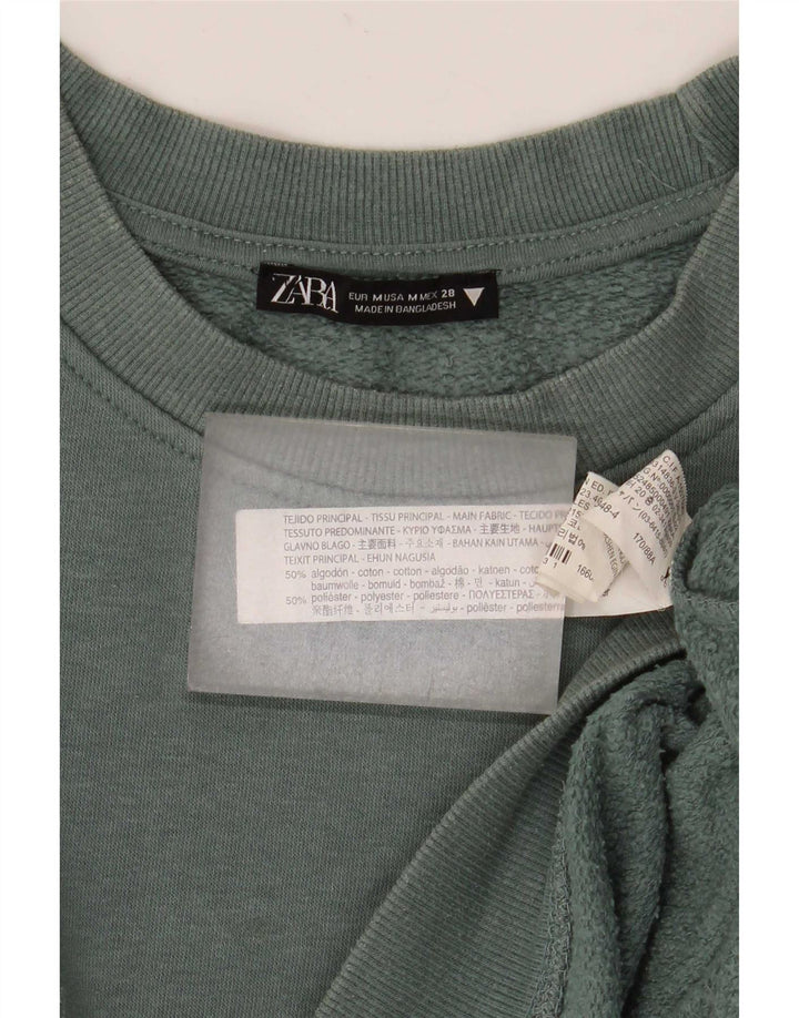 Zara Damen Crop Oversized Sweatshirt Pullover UK 14 Mittelgrüne Baumwolle