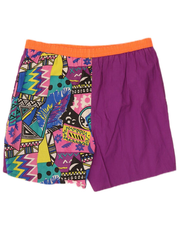 Vintage Herren Shorts Medium W32 Lila geometrische Baumwolle