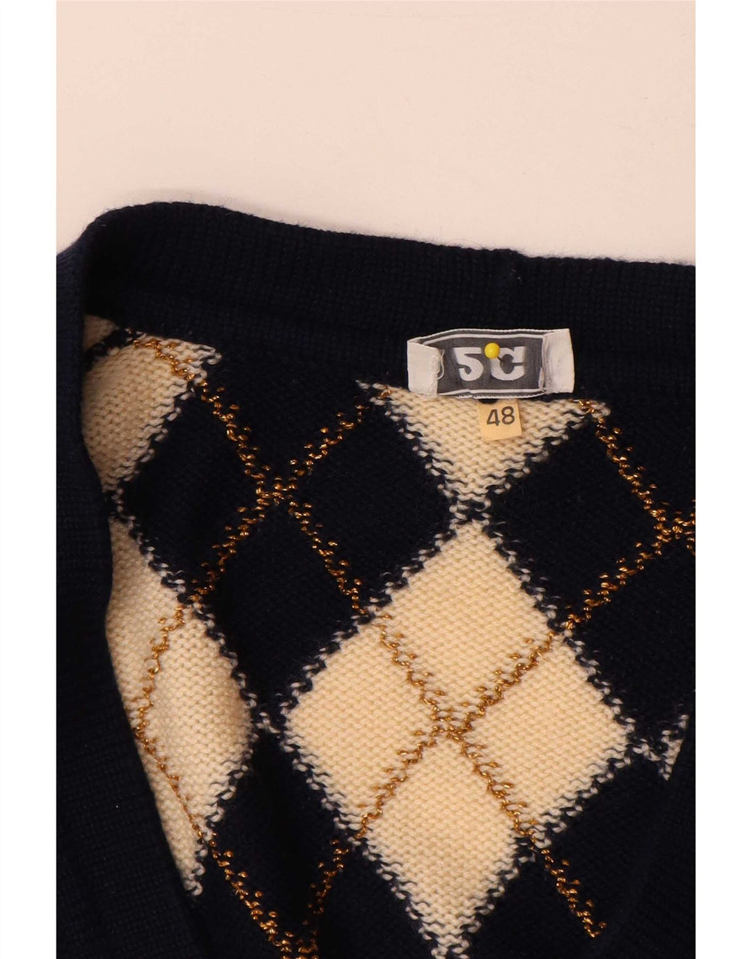 Vintage Damen Strickjacke IT 48 XL Beige Argyle/Diamant