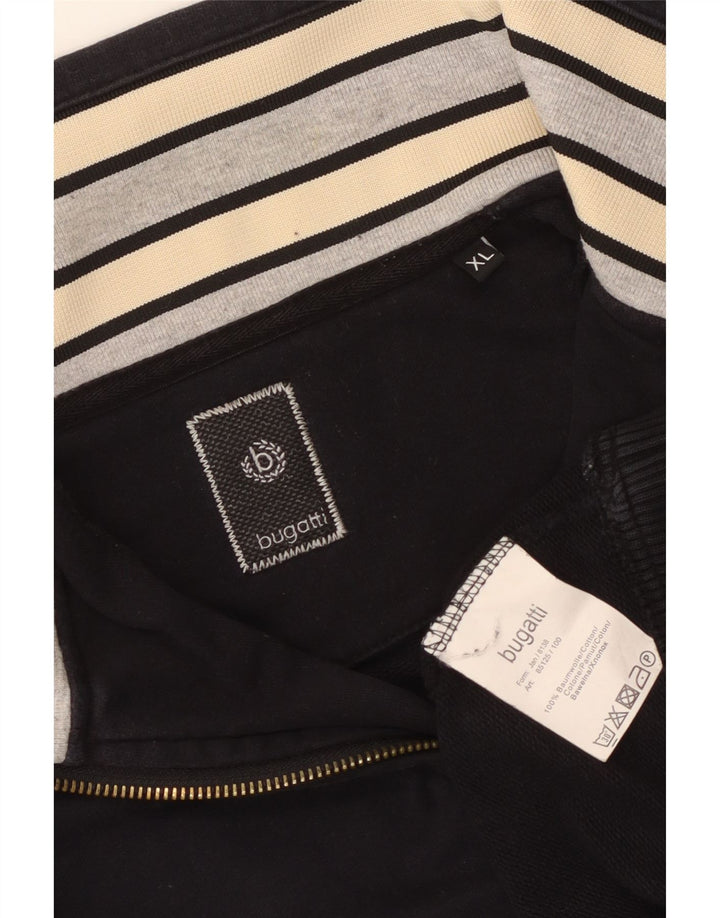 Bugatti Herren-Sweatshirt mit Reißverschluss, XL, schwarze Baumwolle