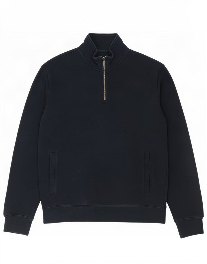 Marks & Spencer Herren-Sweatshirt mit Reißverschluss am Hals, mittlere marineblaue Baumwolle
