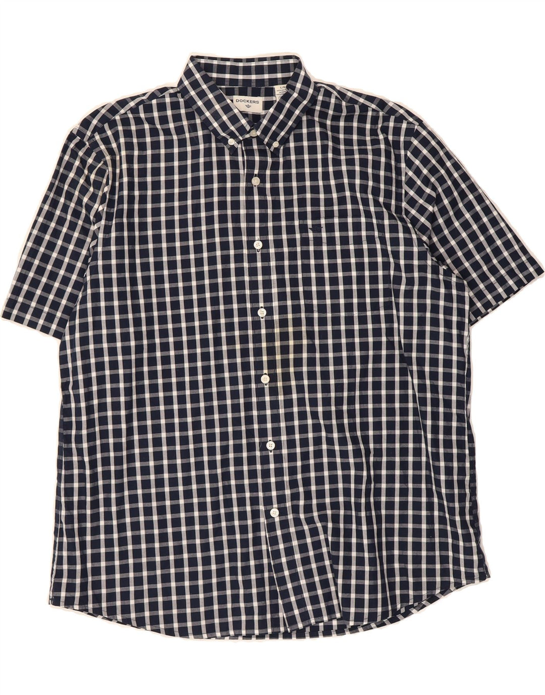 DOCKERS Mens Short Sleeve Shirt Large Navy Blue Gingham Cotton Vintage Dockers and Second-Hand Dockers from Messina Hembry 
