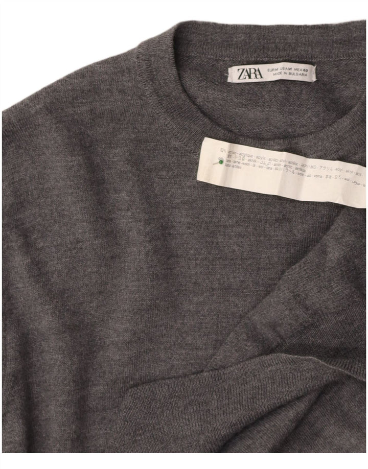 ZARA Womens Crew Neck Jumper Sweater UK 14 Medium Grey Acrylic