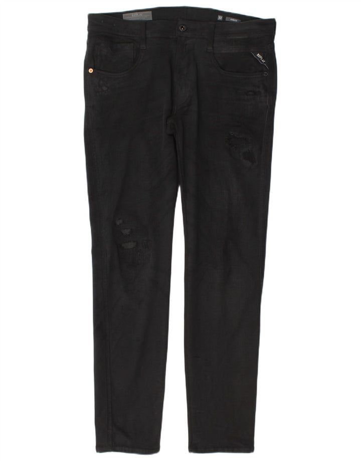 Replay Damen Anbass Distressed Slim Jeans W32 L30 Schwarz Baumwolle