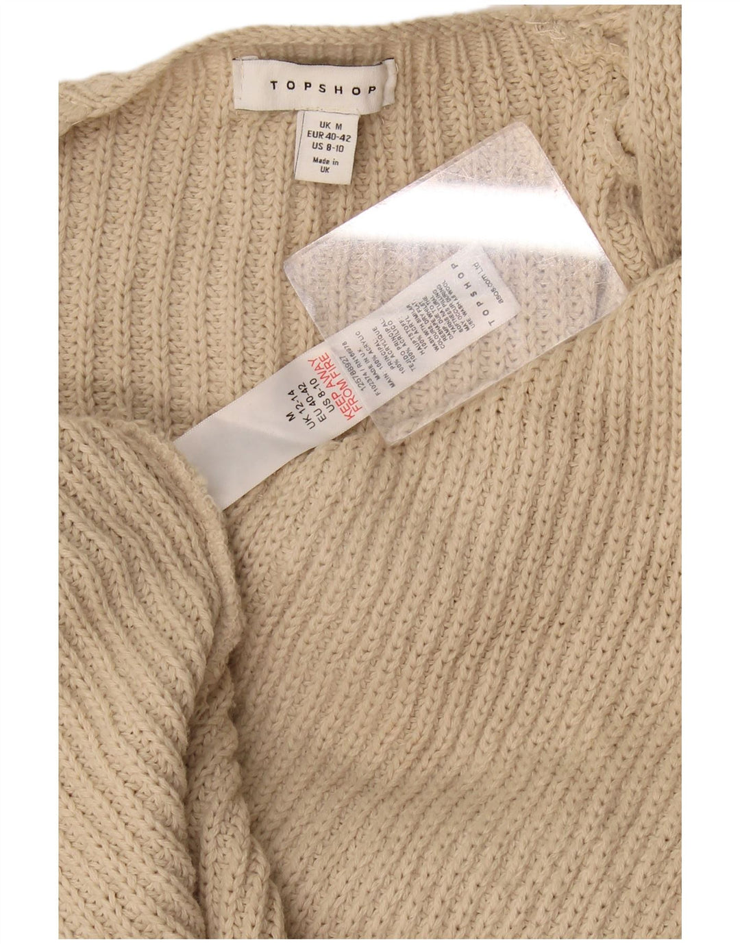 Topshop Damen-Strickjacke, übergroß, lang geschnitten, offen, Gr. 14, Mittelbeige