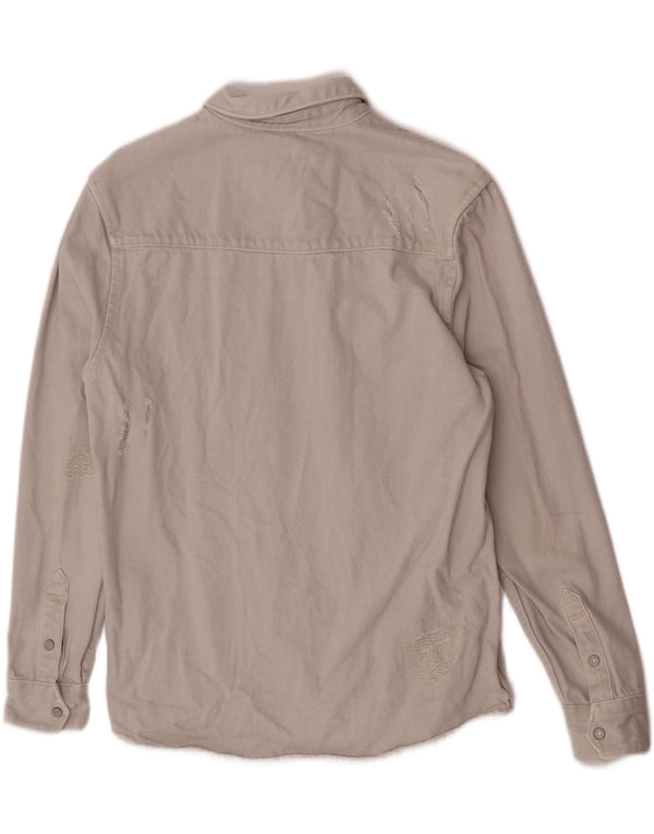 Zara Herren Distressed Relaxed Fit Jeanshemd mittelgraue Baumwolle