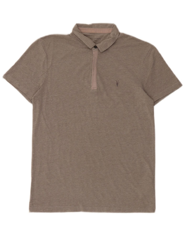 All Saints Herren-Poloshirt, klein, grau gestreift, Baumwolle