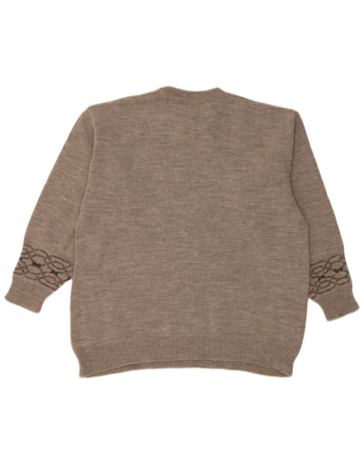 Vintage Herren Pullover mit Rundhalsausschnitt, groß, Grau, Fair Isle