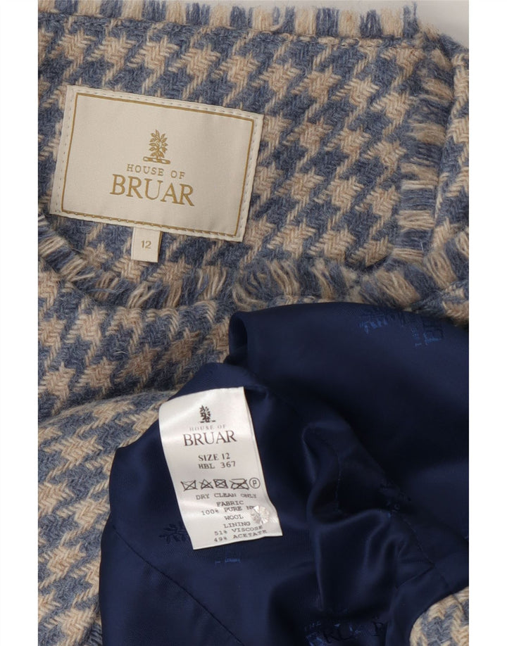 HOUSE OF BRUAR Damen Blazerjacke UK 12 Mittelblaue Hahnentrittwolle