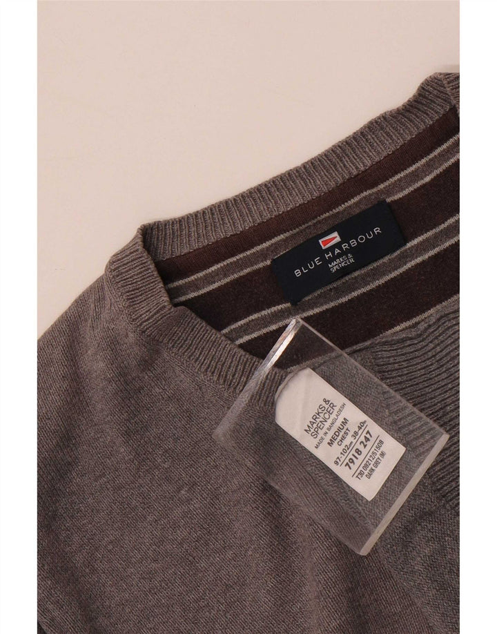 Marks & Spencer Herren-Pullover „Harbor“ aus mittelgrauer Baumwolle mit V-Ausschnitt in Blau
