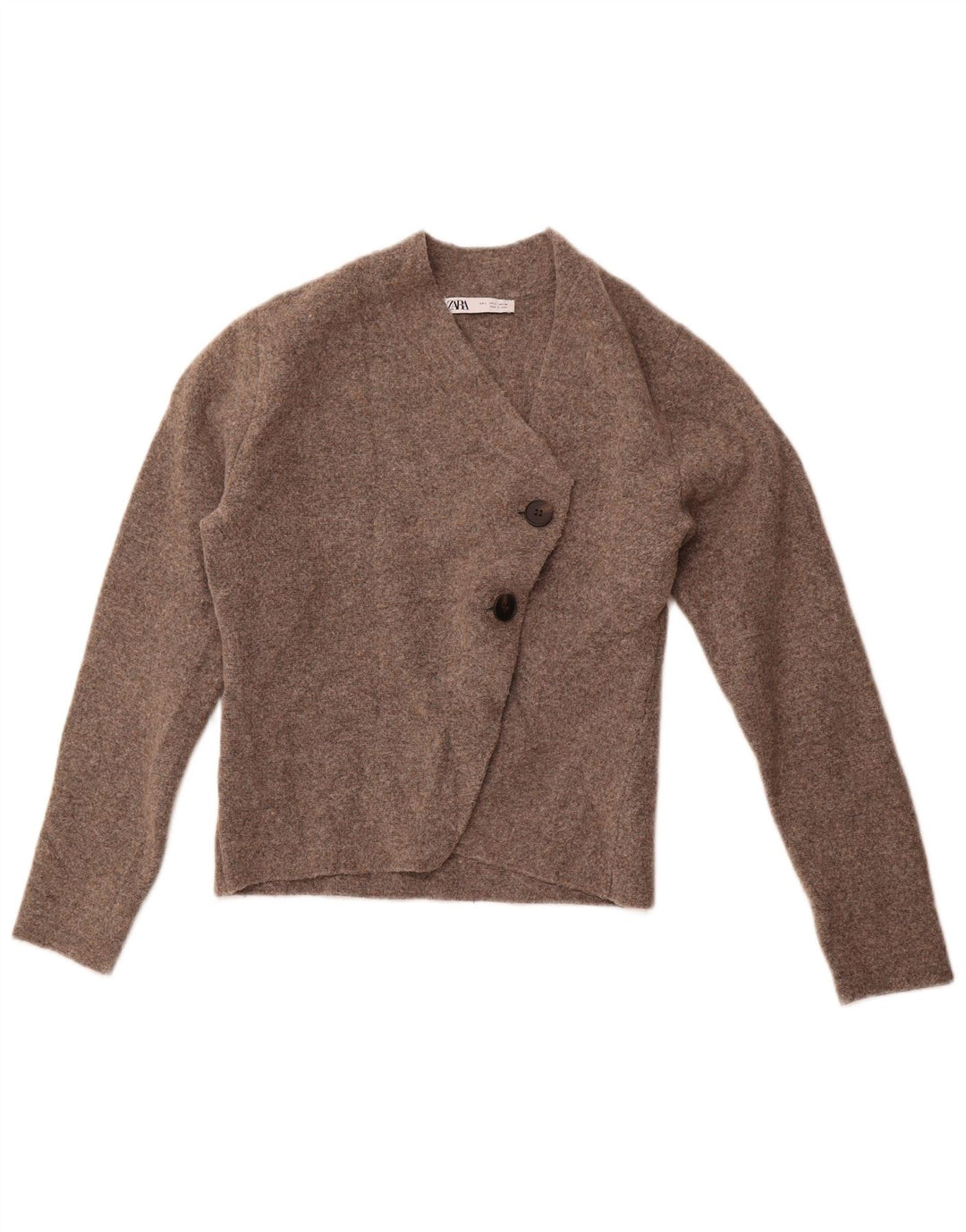ZARA Damen Crop Cardigan Pullover UK 14 Large Braun Polyamid