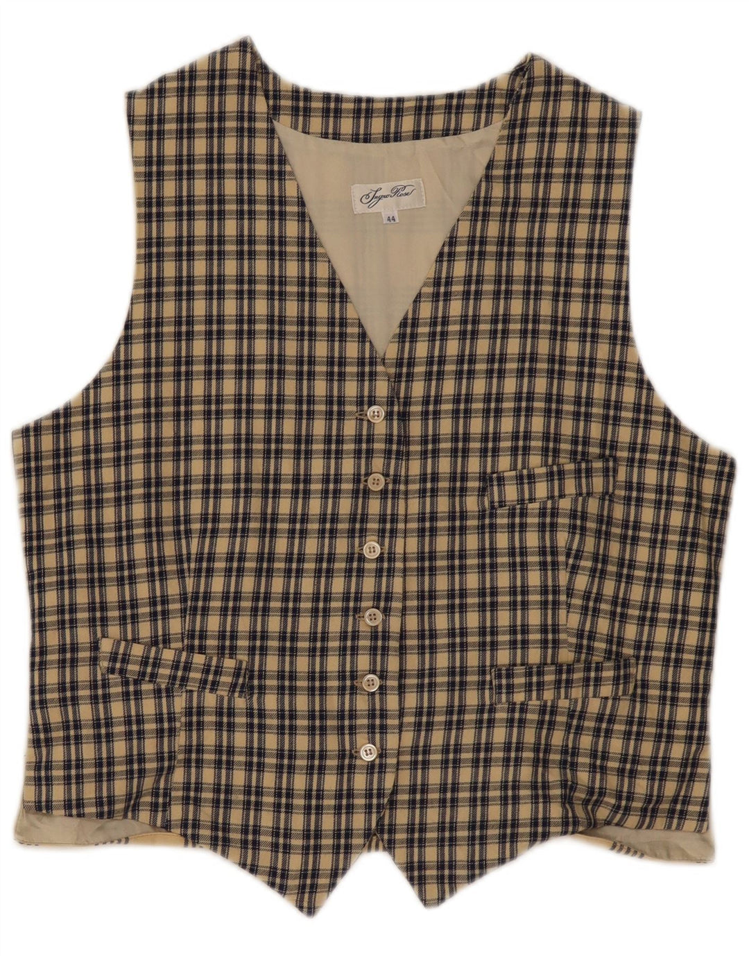 Ingro Rose Damen Weste IT 44 mittelbeige karierte Baumwolle