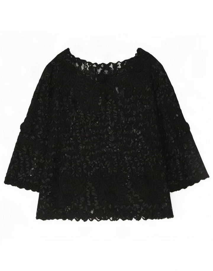 Sky Design Damen-Top, durchsichtig, 3/4-Ärmel, US-Größe 4, Größe S, Schwarz, Blumenmuster