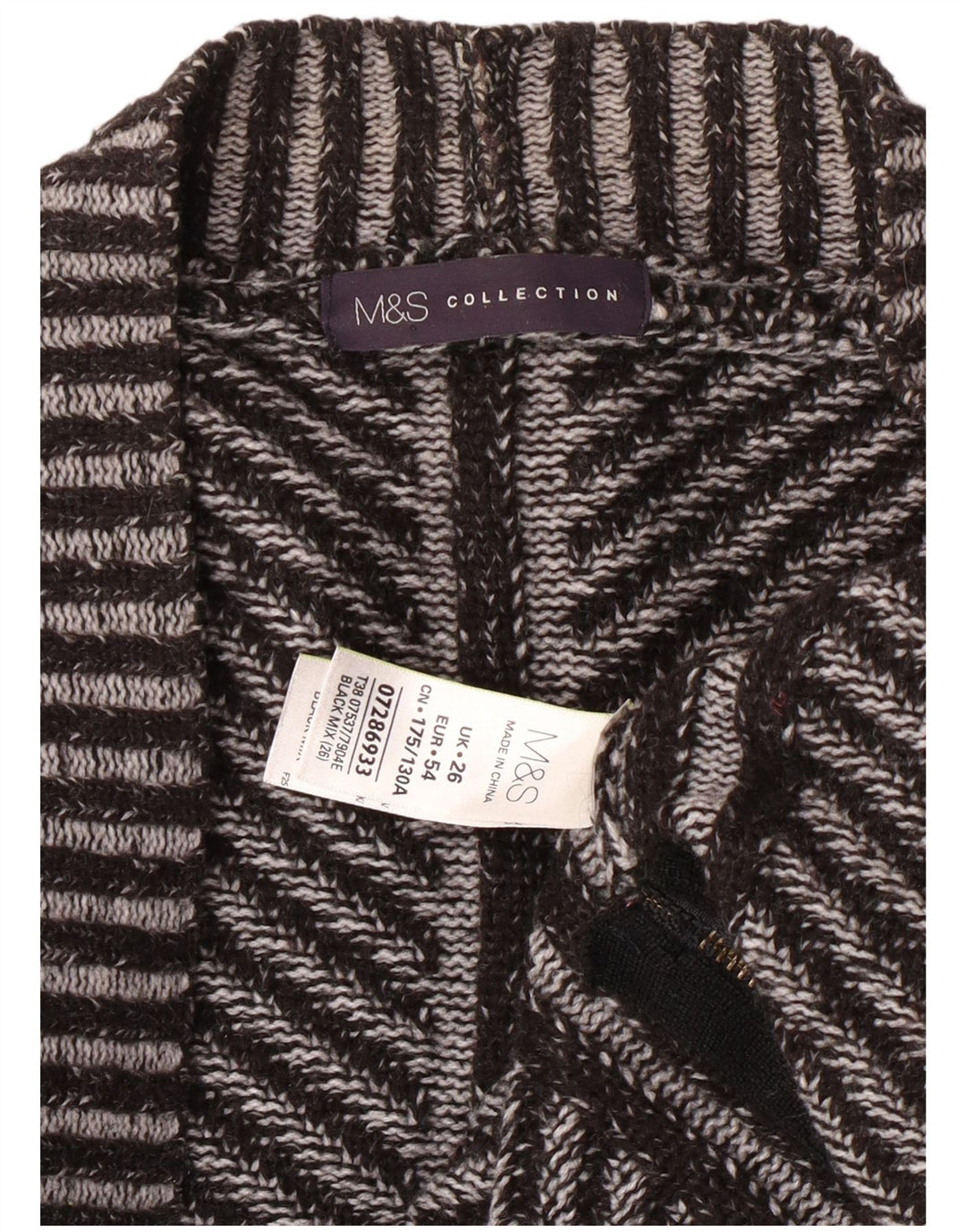 Marks & Spencer Offener Damen-Cardigan-Pullover UK 26 5XL Grau gestreift aus Acryl