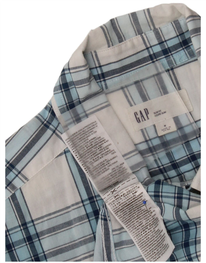 Gap Herren-Kurzarm-Slim-Fit-Hemd aus mittelweiß karierter Baumwolle