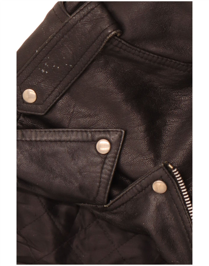 VINTAGE Damen Leder Bikerjacke UK 14 Mittelschwarzes Leder