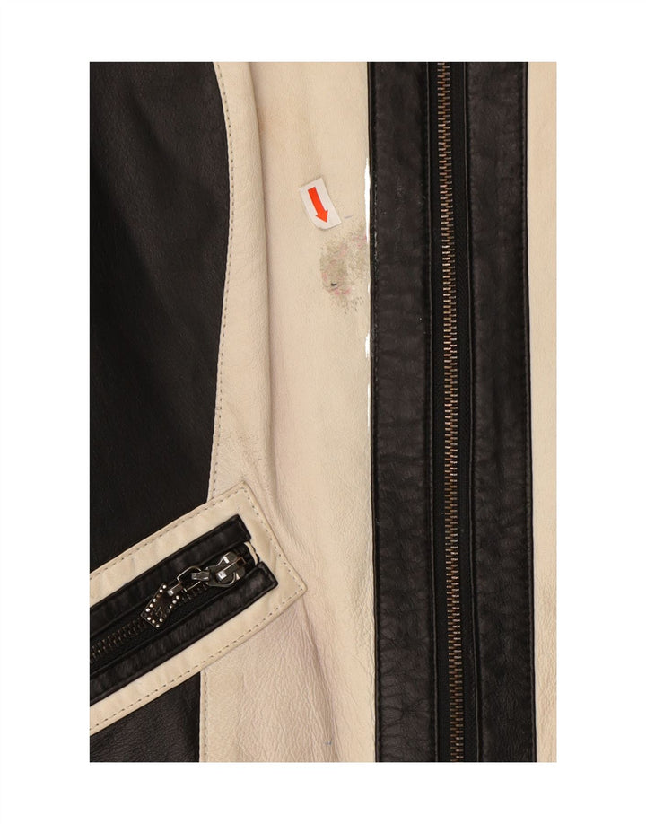 ROCCOBAROCCO Womens Crop Bomber Jacket IT 50 XL Black Colourblock Leather Vintage Roccobarocco and Second-Hand Roccobarocco from Messina Hembry 