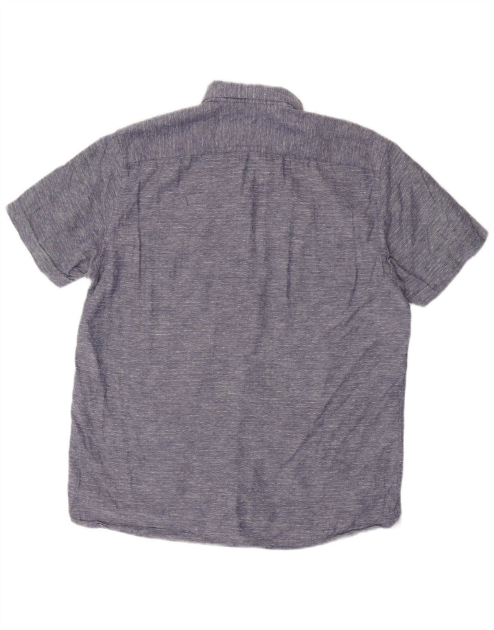 TED BAKER Herren-Kurzarmhemd, Größe 3, mittelgroß, marineblau gesprenkelte Baumwolle
