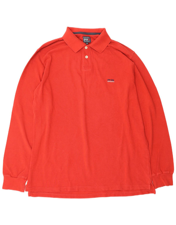 PETER HADLEY Herren-Langarm-Poloshirt 2XL aus roter Baumwolle