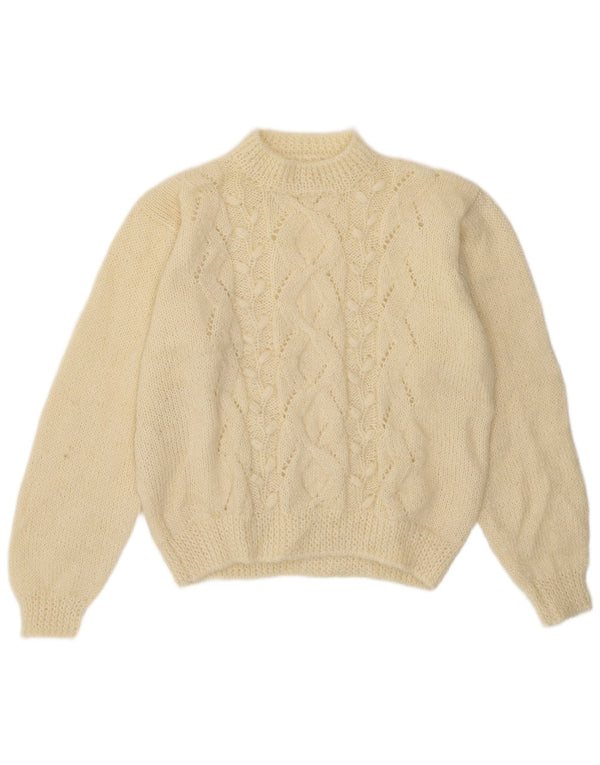 Vintage Damen Rollkragenpullover Pullover UK 14 Medium Off White Geometrisch