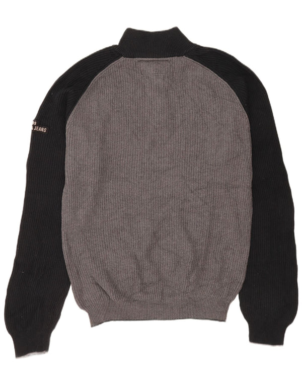 Nautica Herren-Pullover mit Reißverschluss am Hals, 2XL, graue Farbblock-Baumwolle