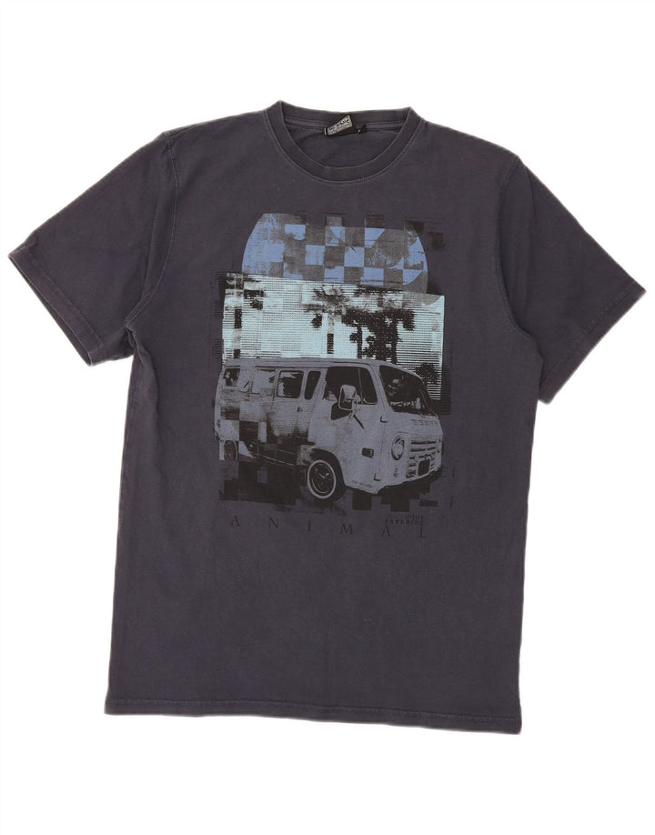 Animal-Grafik-T-Shirt-Oberteil für Herren, mittelgroß, marineblau, Baumwolle