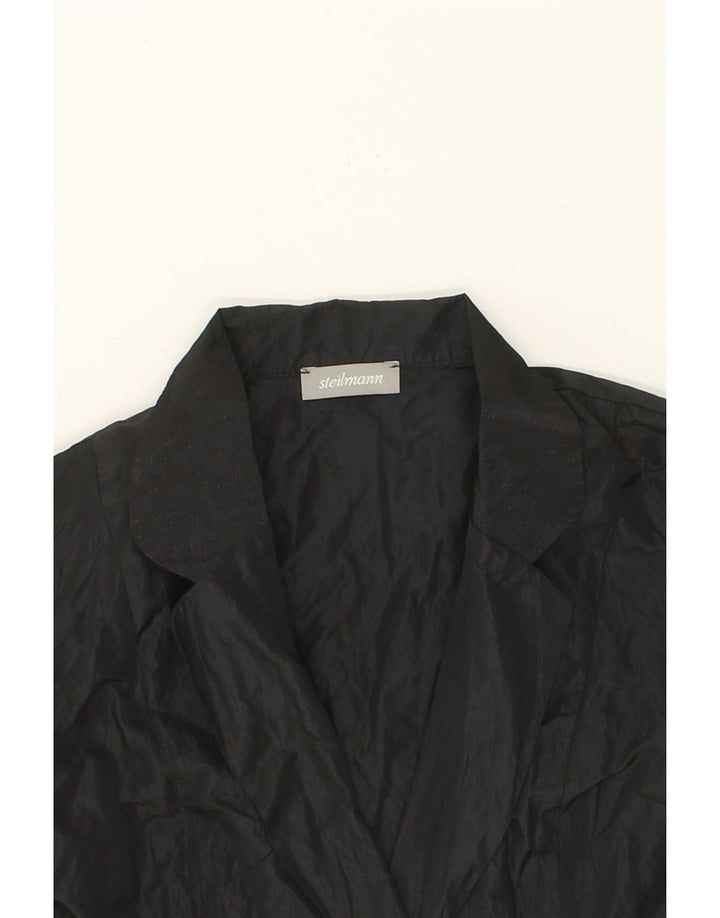 VINTAGE Womens 3 Button Blazer Jacket UK 16 Large Black Polyester Vintage Vintage and Second-Hand Vintage from Messina Hembry 