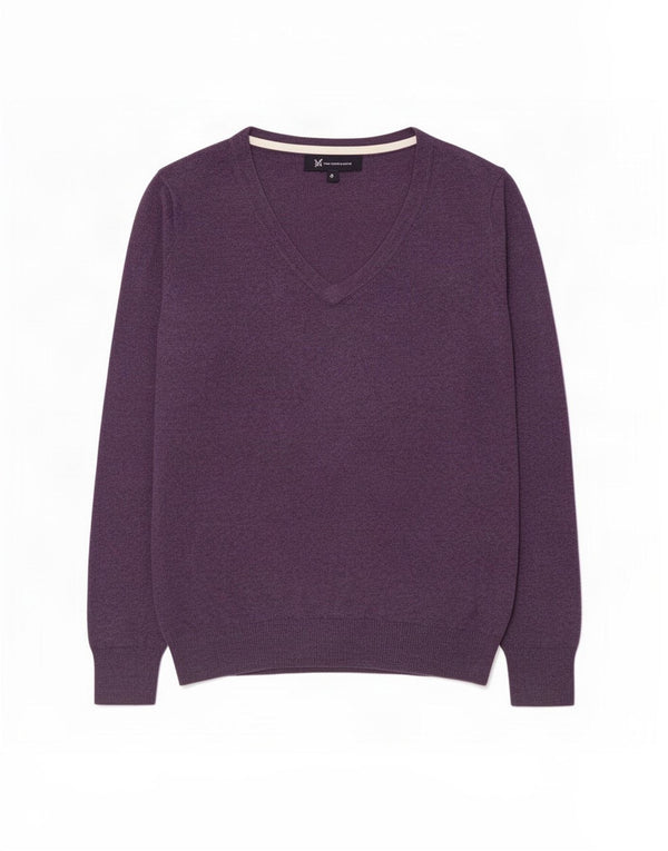 Crew Clothing Damen-Pullover mit V-Ausschnitt, Gr. 8, Lila, Baumwolle