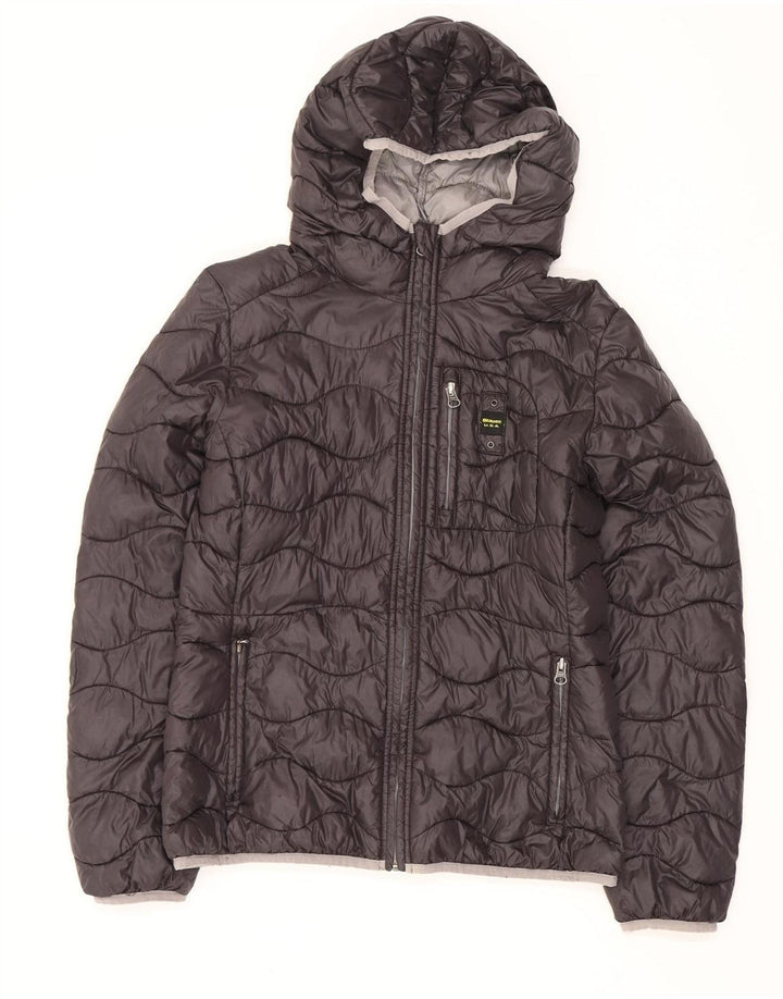 Blauer Damen Steppjacke mit Kapuze, UK 14, Größe L, Schwarz, Polyamid