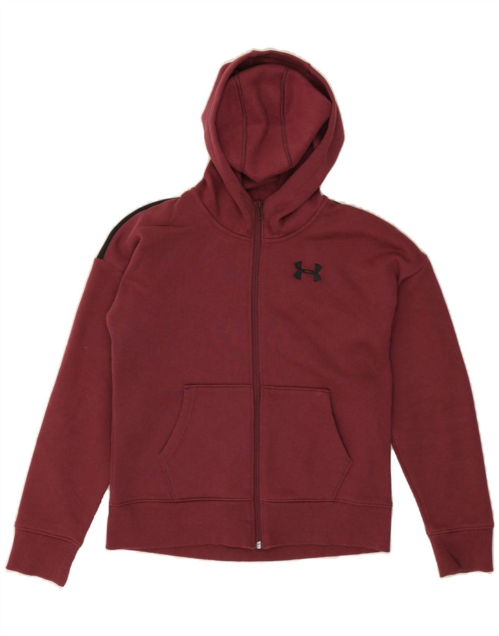 UNDER ARMOUR Womens Zip Hoodie Sweater UK 14 Medium Maroon Colourblock Vintage Under Armour and Second-Hand Under Armour from Messina Hembry 