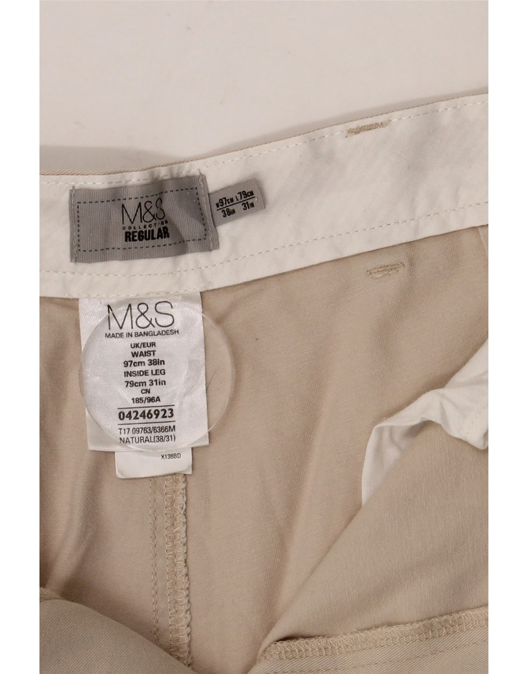 Marks & Spencer Herren Pegged Regular Chinohose W38 L31 Beige Baumwolle