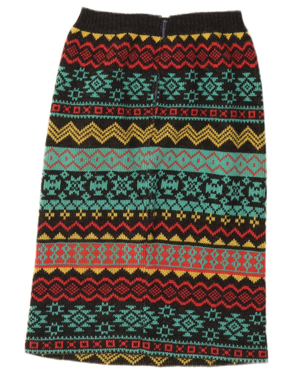 Vintage Damen Strickrock gerade W24 XS Mehrfarbig Fair Isle