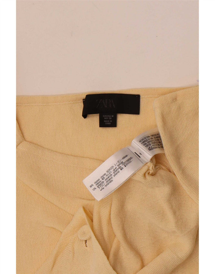 Zara Damen Crop Bluse Top UK 12 Mittelgelbe Viskose