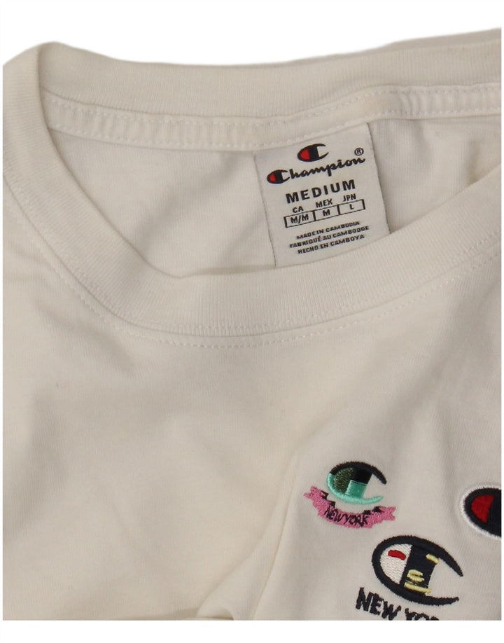 Champion Damen Grafik-T-Shirt-Oberteil UK 12 Medium Weiß