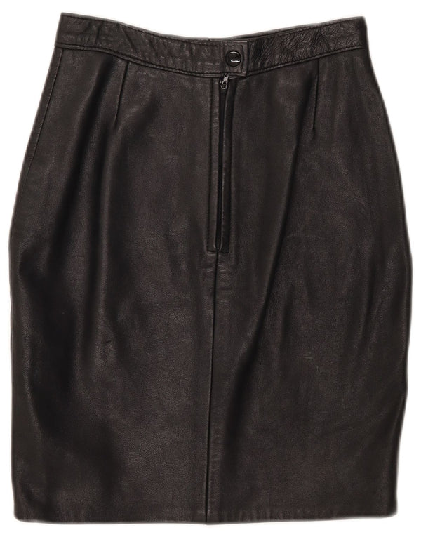 Vintage Damen Leder Bleistiftrock UK 10 Small W25 Schwarz