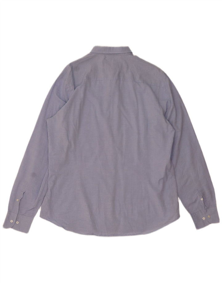 Massimo Dutti Herrenhemd 2XL, blaue Nadelstreifen-Baumwolle