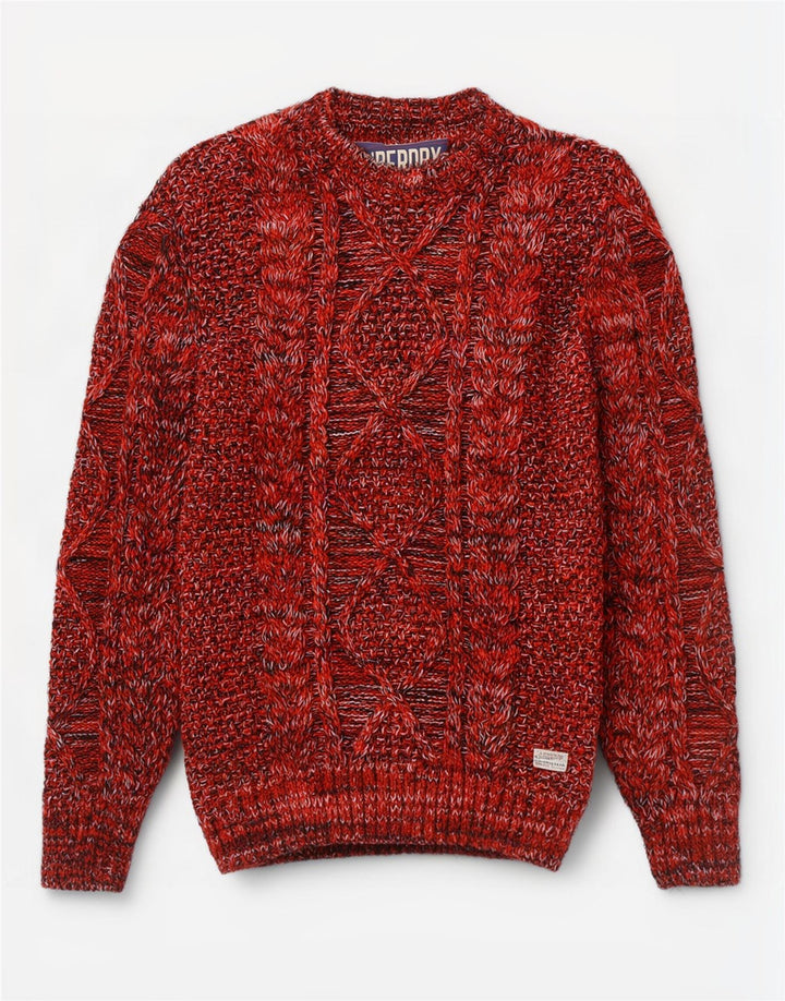 Superdry Herren-Pullover mit U-Boot-Ausschnitt, Mittelrot geflecktes Acryl